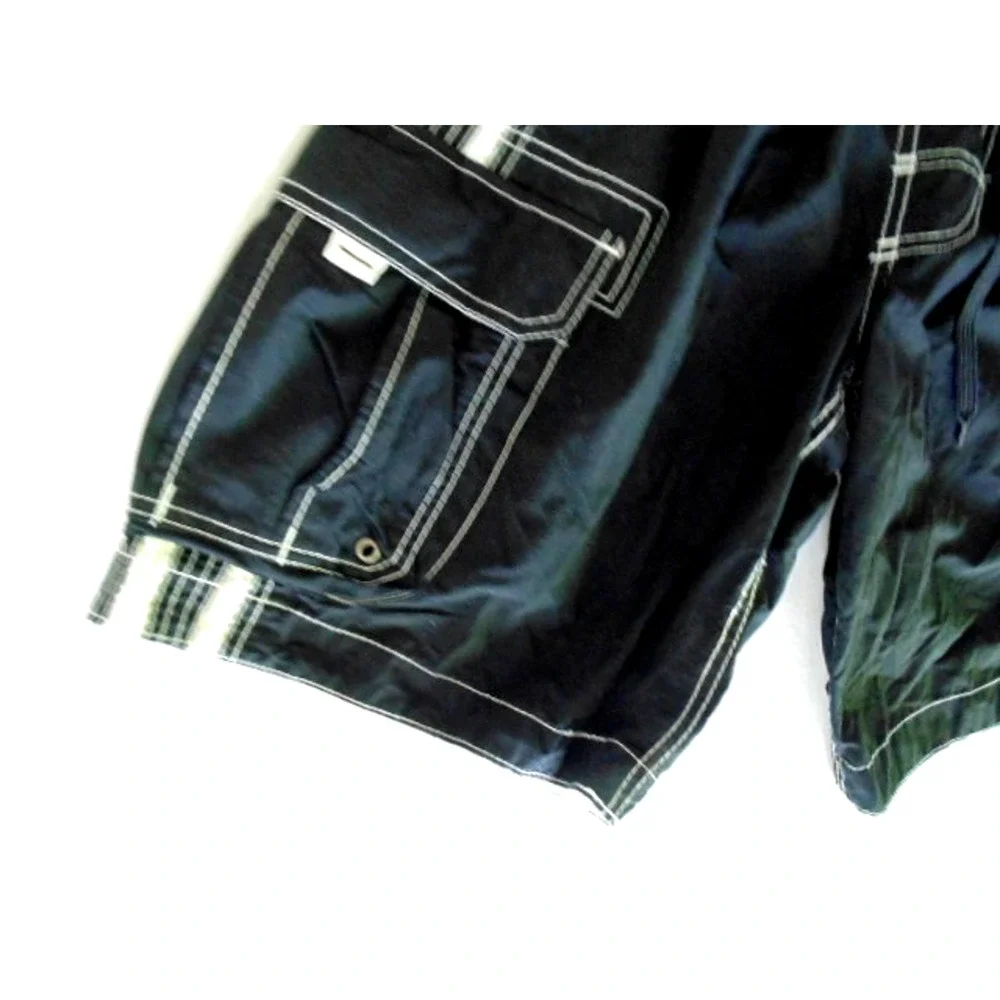 Vtg 80s Arizona Men's Medium Swim Trunk Classic Cargo Style Crisp Black White